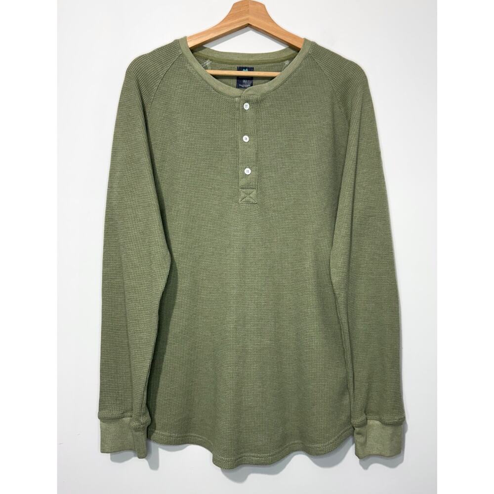 Myles Thermal Henley Mens T Shirt XL Olive Long Sleeve Crew Neck Logo